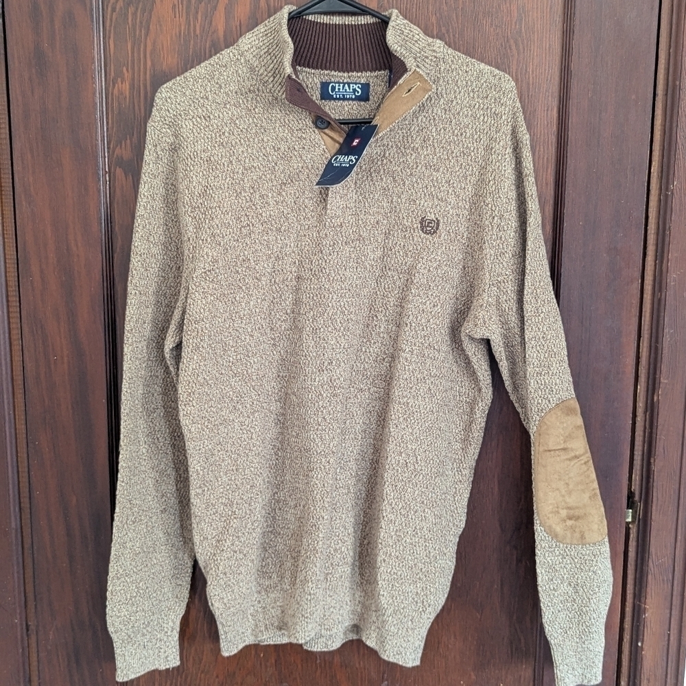 New with Tags Chaps Light Brown Men's Quarter Zip Sweater Size Small